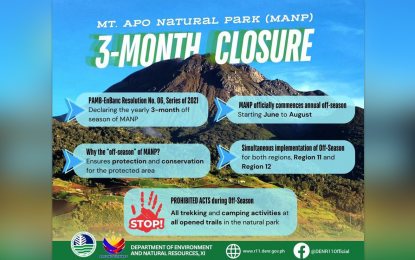 Trekking, camping prohibited in Mt. Apo until Aug. 31: DENR-11