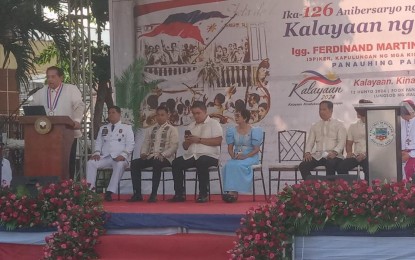 <p><strong>FREEDOM DAY.</strong> House of Representatives Speaker Ferdinand Martin G. Romualdez delivers his message as guest of honor during the 126th anniversary celebration of the declaration of Philippine Independence, in Bulacan on Wednesday (June 12, 2024). The program was held on the patio of the historical church of Barasoain in Malolos City. <em>(Photo by Manny Balbin)</em></p>