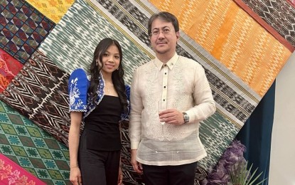 <p><strong>WORLD CUP-BOUND</strong>. Italy-based Filipina gymnast Jasmine Althea Ramilo poses for a photo with Philippine Ambassador Neil Imperial during the Diplomatic Executive Night at the Philippine Embassy in Rome, Italy on June 11, 2024. Ramilo is set to compete in the 2024 FIG Rhythmic Gymnastics World Cup in Milan, Italy on June 21-23.<em> (Photo by Alona Cochon)</em></p>