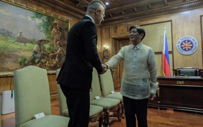 <p><strong>BOOSTING TIES</strong>. Hungarian Minister of Foreign Affairs and Trade Péter Szijjártó (left) pays a courtesy call on President Ferdinand R. Marcos Jr. at Malacañang Palace on Thursday (June 13, 2024). During the meeting, Marcos expressed hope to boost the ties between the Philippines and Hungary, as this year marks the 50th anniversary of the establishment of their diplomatic relations. <em>(Photo courtesy of PPA Pool, Ryan Baldemor)</em></p>