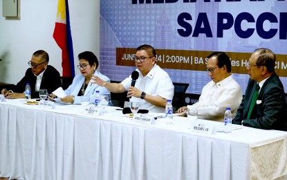 <p><strong>FIRST TARIFF REVIEW</strong>. Agriculture Secretary Francisco Tiu-Laurel Jr. discusses the reduced tariff on imported rice during the Media Kapihan sa PCCI forum on Tuesday (June 25, 2024). He said the first review on the implementation of Executive Order 62 will be done in November this year.<em> (PNA photo by Ben Briones)</em></p>
<p> </p>