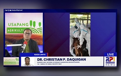 <p><strong>STRICTER BORDER CONTROL.</strong> Bureau of Animal Industry National Veterinary Quarantine Services Division officer-in-charge Dr. Christian Daquigan assures stricter control measures in the country's borders following the reported cases of Q fever in imported goats from the United States, during an interview aired over Radyo Pilipinas on Wednesday (June 26, 2024). He said a temporary ban on imported goats from the US is already in effect. <em>(Screengrab)</em></p>