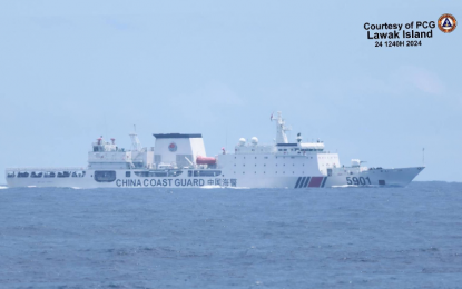 <p><strong>‘MONSTER’ SHIP.</strong> The China Coast Guard 5901 was spotted by personnel of the Philippine Coast Guard (PCG) near Lawak Island in the West Philippine Sea (WPS) on Monday (June 24, 2024). PCG Commodore Jay Tarriela said the vessel was spotted to have entered the exclusive economic zones of Malaysia and Brunei, aside from the Philippines, during its incursion in the WPS last week. <em>(Photo courtesy of PCG)</em></p>