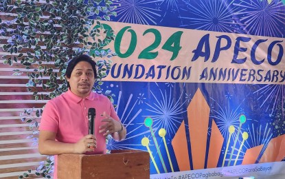 <p><strong>REBUILDING APECO</strong>. Aurora Pacific Economic Zone and Freeport Authority (APECO) President and Chief Executive Officer Gil Taway IV at the 17th Founding Anniversary of the investment promotion agency (IPA) at APECO's Corporate Campus Building in Casiguran, Aurora on Thursday (June 27, 2024). The APECO chief shared the direction of the IPA in line with the programs of the Marcos administration. <em>(PNA photo by Kris M. Crismundo)</em></p>