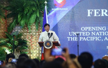 <p><em>GREEN TOURISM.</em> President Ferdinand R. Marcos Jr. graces the opening ceremony of the 36th Joint Meeting of the United Nations Tourism Commission for East Asia and the Pacific, and the UN Tourism Commission for South Asia at Sheraton Cebu Mactan Resort in Lapu-Lapu City, Cebu province on Friday (June 28, 2024). In his speech, President Marcos said sustainability through green transformation is an important aspect in developing the tourism industry. <em>(PNA photo by Joan Bondoc)</em></p>