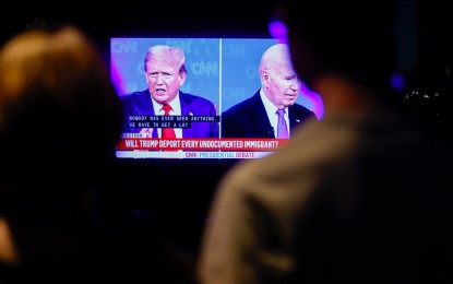 <p><strong>FACEOFF</strong>. President Joe Biden and former President Donald Trump face each other during their first presidential debate on Thursday night (US time, June 27, 2024). The two traded barbs to win voters ahead of the upcoming presidential elections. <em>(Anadolu)</em></p>
