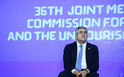<p><strong>SUSTAINABLE TOURISM.</strong> United Nations Tourism Secretary-General Zurab Pololikashvili at the opening of the 36th Joint Commission Meeting of the Commission for East Asia and the Pacific and the Commission for South Asia at Sheraton Mactan in Cebu on Friday (June 28, 2024). He said both public and private tourism stakeholders can count on the UN Tourism’s support to structure a plan that includes enticing investors to the Philippines. <em>(PNA photo by Joan Bondoc)</em></p>