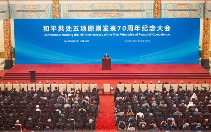 <p><strong>EQUAL RIGHTS.</strong>  China President Xi JInping reiterates call for an "equal and orderly" multipolar world during a conference on Friday (June 28, 2024) in Beijing. The Chinese leader said the country upholds mutual respect for sovereignty and territorial integrity.  <em>(Anadolu photo)</em></p>