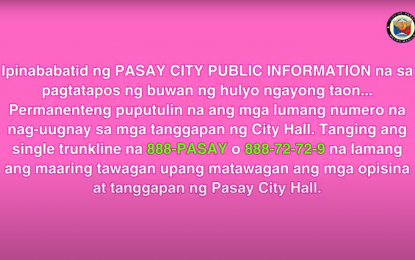 <p><strong>HOTLINE.</strong> The Pasay City government on Monday (July 1, 2024) launches the single trunkline number 888-PASAY or 888-72729. By calling the number, residents could access all the services offered by the city government. <em>(Photo screengrab from Pasay LGU Facebook page)</em></p>