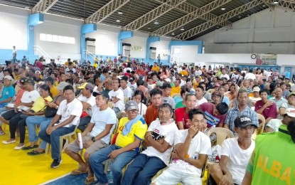 <p><strong>HELP FROM GOV'T</strong>. The provincial government of Albay distributes the financial assistance from President Ferdinand R. Marcos Jr. to farmers and fisherfolk at Bicol University in Legazpi City on Tuesday (July 2, 2024). A total of 4,155 farmers and fisherfolk from different towns of the province received PHP10,000 each.<em> (Photo courtesy of Albay-PIO)</em></p>