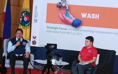 <p><strong>WASH.</strong> A total of 3,028 of the 4.052 barangays have achieved zero open defecation status, Department of Health Western Visayas Center for Health Development Regional Director Adriano Suba-an (left) said during the Kapihan sa Bagong Pilipinas on Tuesday (July 2, 2024). He urged the remaining barangays in the region to achieve the same status, which is among the components of water sanitation hygiene (WASH) of the DOH. <em>(PNA photo by Perla G. Lena)</em></p>
