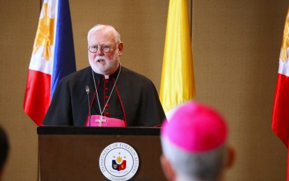 <p style="text-align: left;"><strong>PH VISIT.</strong> Vatican’s Secretary for Relations Paul Gallagher speaks to the press during a joint press conference with Foreign Affairs Secretary Enrique Manalo in Manila on Tuesday (July 2, 2024). Gallagher said the Vatican has made “no diplomatic overtures” to the Philippine government over the ongoing push for divorce. <em>(PNA photo by Avito Dalan)</em></p>