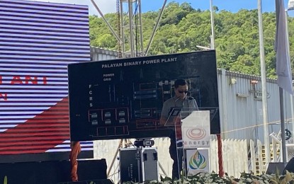 <p><strong>RENEWABLE ENERGY</strong>. Energy Development Corp. president and chief operating officer Jerome Cainglet delivers a speech during the inauguration of the 28.9-megawatt Palayan Binary Geothermal Power Plant in Manito, Albay on Friday (July 5, 2024). The power plant is part of the expansion of the existing 140-MW Bacon-Manito facility and is synchronized with the Luzon grid.<em> (PNA photo by Connie Calipay)</em></p>
