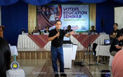 <p><strong>INCLUSIVE POLLS. </strong>Comelec chairperson George Erwin Garcia speaks during the voters’ education seminar in Bongao, Tawi-Tawi on Friday (July 5, 2024). A mock election was also held in the area to test the new technologies to be used in next year's midterm polls. <em>(Photo courtesy of Comelec)</em></p>