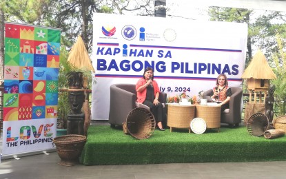 <p><strong>TOURISM</strong>. Department of Tourism-Cordillera Director Jovita Ganongan (left), during the Bagong Pilipinas press briefing in Baguio City on Tuesday (July 9, 2024), said innovations are being done on products and activities in the region to further entice more tourists. She said that upskilling of workers and other stakeholders are targeted to help surpass the pre-pandemic tourist arrivals of about 2 million. <em>(PNA photo by Liza T. Agoot)</em></p>