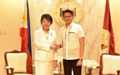 <p><strong>RAA RATIFICATION</strong>. Senate President Escudero meets with visiting Japanese Foreign Minister Yoko at the Philippine Senate in Pasay City on Tuesday (July 9, 2024). Escudero supports the early ratification of the Reciprocal Access Agreement between the Philippines and Japan.<em> (Photo courtesy of Japanese Ambassador Kazuya Endo)</em></p>