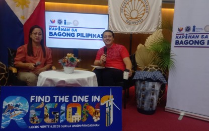 <p><strong>TOURISM INFRASTRUCTURE</strong>. Philippine Information Agency-Ilocos Region Director Jennyline Role (left) and Department of Tourism-Ilocos Region Director Joseph Francisco Ortega lead the Kapihan sa Bagong Pilipinas forum in San Fernando City, La Union on Tuesday (July 9,2024). Ortega said they are focusing on infrastructure development to encourage tourists to stay longer. <em>(PNA photo by Liwayway Yparraguirre)</em></p>