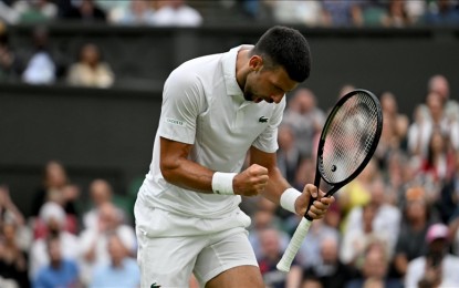 <p><strong>TOP EIGHT.</strong> Novak Djokovic against Vit Kopriva during day two of The Championships Wimbledon at All England Lawn Tennis and Croquet Club in London, England on July 2, 2024. Djokovic defeated Danish 15th seed Holger Rune with straight, 6-3, 6-4, 6-2, on Monday (July 9) to move to the quarterfinals. <em>(Anadolu)</em></p>