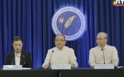 <p>Justice Undersecretaries Raul Vasquez (middle) and Jesse Andres (right), and Malacañang Press Briefer Daphne Oseña-Paez. <em>(RTVM Screengrab)</em></p>