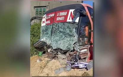 <p><strong>MISHAP.</strong> The damaged windshield of a Florida passenger bus that rammed into a pickup truck in an accident in Barangay Lucban, Abulug, Cagayan on Thursday (July 11, 2024). The mishap left 11 persons dead, all of whom are passengers of the pickup truck. <em>(Photo courtesy of Cagayan Provincial Information Office)</em></p>