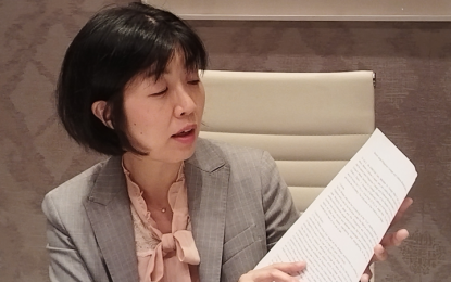 <p><strong>APOLOGY</strong>. Japanese Ministry of Foreign Affairs Deputy Press Secretary Mariko Kaneko on Monday (July 8, 2024) night discussed outcomes of the second 2 Plus 2 meeting with news reporters at Edsa Shangri La The Fort in Taguig City. In a GMA interview, she conveyed Japan’s apology and deep remorse for the “injured” dignity and honor of Filipino comfort women during its occupation of the Philippines in World War II. <em>(Photo by Ma. Teresa P. Montemayor)</em></p>