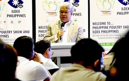 <p style="text-align: left;"><strong>HIGH CHICKEN PRICES.</strong> Department of Agriculture Undersecretary Deogracias Victor Savellano at the Poultry Forum at the SMX Convention Center in Pasay City on Tuesday (July 16, 2024). In an interview, Savellano said the department is in continuous talks with the poultry sector amid spiking market prices. <em>(PNA photo by Ben Briones)</em></p>