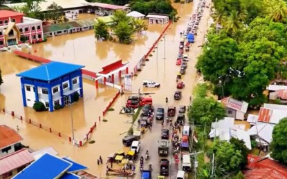 <p><strong>SUBMERGED.</strong> The town hall compound and the entire municipal center of Pagalungan, Maguindanao del Sur, remained underwater due to heavy downpours that hit the province and nearby areas the past three days. Maguindanao del Sur was placed under a state of calamity on Tuesday (July 16, 2024) to allow the provincial government to utilize its calamity fund.<em> (Photo courtesy of ZM Mamasabulod)</em></p>