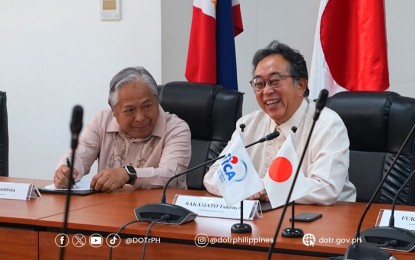 <p><strong>SIGNING.</strong> Department of Transportation (DOTr) Secretary Jaime Bautista (left) with Japan International Cooperation Agency (JICA) Philippines Chief Representative Sakamoto Takema during the signing of technical cooperation project agreement on road transport projects in San Juan City on Wednesday (July 17, 2024). Bautista said the agreement would boost projects such as the Public Transport Modernization Program, the EDSA Busway, Active Transport Program, and the EDSA Greenways Project. <em>(Photo courtesy of DOTr)</em></p>