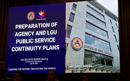 <p><strong>PUBLIC SERVICE CONTINUITY.</strong> The Office of Civil Defense-Western Visayas underscores the need for local government units and national government agencies to prepare and submit public service continuity plans so they can continue to perform their functions during a crisis or disaster. The concern was tackled during the joint meeting of the Regional Development Council-6, Regional Peace and Order Council-6, and Regional Disaster Risk Reduction and Management Council-6 at the L’ Fisher Hotel in Bacolod City on Thursday (July 18, 2024<em>). (PNA Bacolod photo)</em></p>