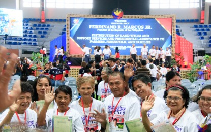 <p><strong>ACCOMPLISHMENTS</strong>. Some of the more than 2,000 agrarian reform beneficiaries (ARBs) in Bicol who received their land titles when President Ferdinand Marcos Jr. led the distribution in Camarines Sur on June 7, 2024. Since 2023, the President has made five visits to different localities in the region, initiating various projects that have transformed the lives of Bicolanos in the six provinces<em>. (Photo courtesy of DAR Bicol)</em></p>