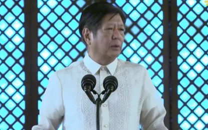 <p class="p1"><strong>NEW LAWS</strong>. President Ferdinand R. Marcos Jr. delivers his remarks after signing into law the New Government Procurement Act and the Anti-Financial Account Scamming Act in Malacañang on Saturday (July 20, 2024). The former standardizes procurement forms and institutionalizes electronic procurement, while the latter is seen to combat surges in crimes, involving online scams. <em>(Photo courtesy of RTVM)</em></p>