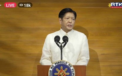 <p><strong>PROTECT</strong>. President Ferdinand R. Marcos Jr. delivers his third State of the Nation Address at the Batasang Pambansa in Quezon City on Monday (July 22, 2024). The Antique Provincial Board lauded the unwavering stand of the President on the West Philippine Sea<em>. (Screengrab from RTVM)</em></p>