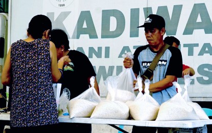 <p><strong>CHEAPER RICE FOR ALL.</strong> The Department of Agriculture sells cheaper rice at the Bureau of Animal and Industry's Kadiwa in Visayas Avenue, Quezon City on July 19, 2024. The DA on Thursday (Oct. 10) said it will lower the Rice for All's well-milled rice at PHP43/kg and expand the program to 20 more Kadiwa ng Pangulo sites to benefit more Filipinos. <em>(PNA file photo by Ben Briones)</em></p>