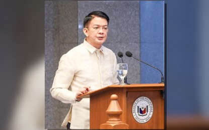 <p><strong>PEOPLE'S INTEREST</strong>. Senate President Francis "Chiz" Escudero delivers a speech on Monday (July 22, 2024) after leading the Senate in the resumption of the Third Regular Session of the 19th Congress. In his speech, Escudero maintained that the Senate would only focus on people's interests, putting the nation before personal or political ambitions.<em> (PNA photo by Avito Dalan)</em></p>