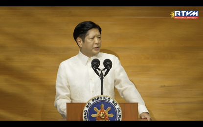 <p>President Ferdinand R. Marcos Jr. during his third SONA on July 22, 2024. <em>(Screenshot from RTVM)</em></p>