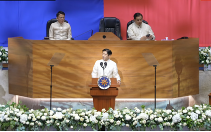 <p>President Ferdinand R. Marcos Jr. delivers his 3rd State of the Nation Address (SONA) at the Batasang Pambansa on July 22, 2024.<em> (Screenshot from RTVM)</em></p>