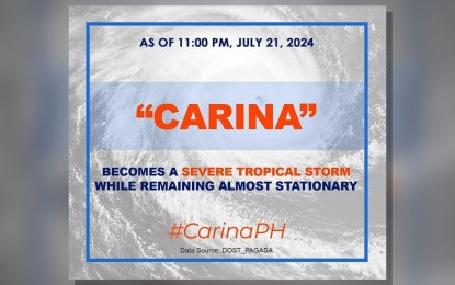 <p><strong>STORM PREPS</strong>. Pangasinan’s Provincial Disaster Risk Reduction and Management Office (PDRRMO) chief, retired Col. Rhodyn Luchinvar Oro, on Monday (July 22, 2024) called on the local disaster risk reduction and management offices to prepare for the impact of Severe Tropical Storm Carina, which is expected to bring heavy rains and enhance the southwest monsoon until Wednesday or Thursday. The Ilocos Regional Disaster Risk Reduction and Management Council - Emergency Operations Center (RDRRMC1-EOC) on Sunday (July 21, 2024) raised the alert status to red and the Emergency Preparedness and Response protocol to Charlie.<em> (Photo courtesy of PDRRMO Pangasinan)</em></p>