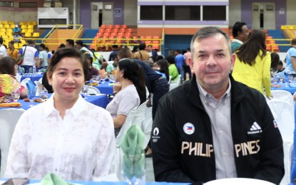 <p><strong>SPORTS DEV'T. </strong>Philippine Sports Commission (PSC) chairman Richard Bachmann (right) with Legazpi City Mayor Carmen Geraldine Rosal during the Private Schools Athletic Association (PRISAA) Grand Awards Night and Membership Assembly at the Ibalong Centrum for Recreation in Legazpi, Albay on July 20, 2024. Bachmann on Tuesday (July 23, 2024) thanked President Ferdinand R. Marcos Jr. for his dedication to enhancing sports development from grassroots to elite levels. <em>(Photo courtesy of PRISAA)</em>. </p>