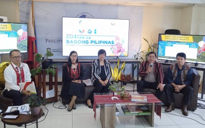 <p><strong>BIRTH REGISTRATION</strong>. Philippine Statistics Authority-Cordillera Administrative Office Officer-in-Charge Juanito Yabes (4th from left) explains the importance of birth registration during the Kapihan sa Bagong Pilipinas press briefing at the PSA office in Baguio City on Tuesday (July 23, 2024). He said the Birth Registration Assistance Program, which started in 2022, is expected to benefit at least 18,000 from the region. <em>(PNA photo by Liza T. Agoot)</em></p>