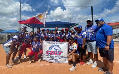 <p><strong>WORLD CHAMPS</strong>. The softball team from Negros Occidental, composed mostly of players from Sagay City, wins the championship in the 2024 Pony Girls Under-16 International World Series in McAllen, Texas, USA on Monday (July 22, 2024) (PH time). The Negrenses went 8-0 in the tournament. <em>(Photo courtesy of Sagay City Information and Tourism Office)</em></p>