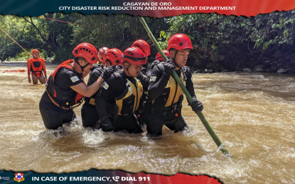 <p><strong>QUICK RESPONSE</strong>. Cagayan de Oro City Rescue team members join the Community First Responder Training Course Batch 3 as part of its Office of the Civil Defense Enhancement program sometime in June 2024 in Impasug-ong town, Bukidnon province. Complementing the rescuers' enhanced skills is the flood forecasting technology, which the city government will install to respond to future disasters.<em> (Photo courtesy of CDRRMD)</em></p>