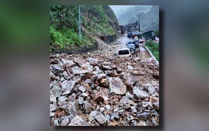 <p dir="ltr"><strong>PRECAUTION</strong>.  A landslide at Millsite in Camp 6 in Tuba town, Benguet province. The Baguio City Disaster Risk Reduction  Management Council on Wednesday urged residents in landslide prone areas to be observant and opt for preventive evacuation if they see signs of danger as the continuous rains from the southwest monsoon enhanced by Super Typhoon Carina dropped on Tuesday rainfall volume equivalent to what was recorded for most of the month of July. <em>(Photo from Governor Melchor Diclas-Benguet Facebook page) </em></p>