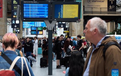 <p><strong>DISRUPTED.</strong> Passengers wait for trains at a train station in Paris, France, on Friday (July 26, 2024). France's TGV high-speed train traffic on the Atlantic, Northern, and Eastern routes was severely disrupted due to arson attacks targeting installations, the French national rail company reported. <em>(Xinhua)</em></p>