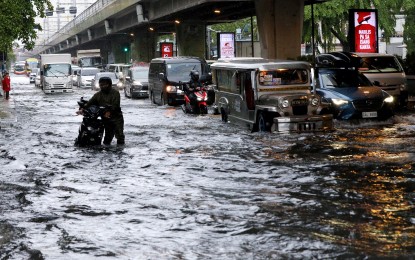 <p><strong>FLOODED MANILA.</strong> Super Typhoon Carina and the enhanced southwest monsoon dump heavy rain showers, causing gutter-deep floods along Taft and UN Avenues in Manila on July 23, 2024. The Department of Health on Thursday (Aug. 15) reported 523 new cases of leptospirosis in its hospitals from Aug. 8 to 13. <em>(PNA photo by Yancy Lim)</em></p>