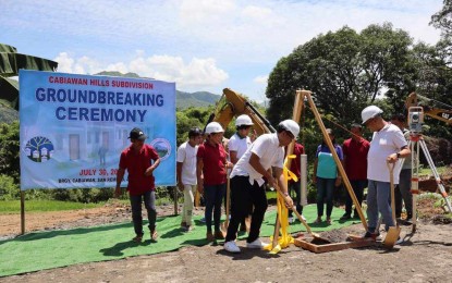 <p><strong>GROUNDBREAKING.</strong> San Remigio Mayor Margarito Mission Jr. leads the groundbreaking of a housing project in Barangay Cabiawan, San Remigio, Antique on Tuesday (July 30, 2024). Mission said in an interview that 25 families whose houses were damaged by Super Typhoon Yolanda in 2013 are recipients of the housing units. (<em>Photo courtesy of San Remigio LGU)</em></p>