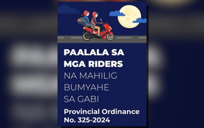 <p><strong>REFLECTIVE VESTS ORDINANCE</strong>. The province of Pangasinan will fully implement an ordinance requiring drivers and passengers of two and three-wheelers to wear reflective vests or garments from 6 p.m. to 6 a.m. starting Friday (Aug. 1, 2024). First time offenders will be given a warning but repeat violators will be slapped with up to PHP5,000 fine and possible jail time of not more than a year. <em>(Photo courtesy of Pangasinan PDRRMO)</em></p>