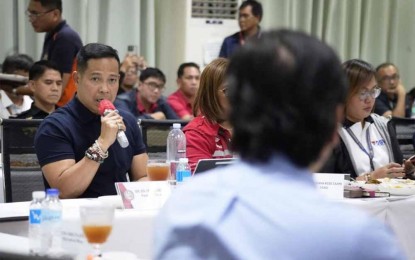 <p><strong>OIL SPILL ACTION</strong>. Governor Daniel Fernando reports to Department of the Interior and Local Government Secretary Benjamin Abalos, Jr. the actions taken by the provincial government of Bulacan in response to the oil spill incident in Bataan province. This was during their inter-agency emergency meeting held in San Fernando, Pampanga province on Monday (July 29, 2024).<em> (Photo courtesy of Bulacan Provincial Public Affairs Office).</em></p>