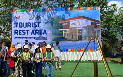 <p><strong>TOURIST REST AREA</strong>. Department of Tourism Secretary Ma. Esperanza Christina Garcia-Frasco leads the groundbreaking and laying of capsule ceremonies for a tourist rest area at the Hiraya Manawari Nature Park in Barangay San Vicente, Tabaco City, Albay province on Wednesday (July 31, 2024). The PHP10-million infrastructure project is seen to improve tourism infrastructure and enhance the overall experience of tourists and travelers<em>. (PNA photo by Connie Calipay )</em></p>