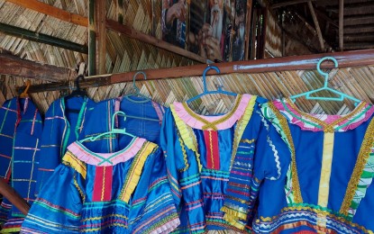 <p><strong>PROPER USE.</strong> A set of tribal clothing hangs at one of the native houses at the Tribal Village in Magsaysay Park, Davao City, on Thursday (Aug. 1, 2024). The deputy mayors of the 11 ethnolinguistic tribes in Davao City are urging the public to properly use tribal attire during the monthlong 39th Kadayawan Festival. <em>(PNA photo by Robinson Niñal Jr.)</em></p>