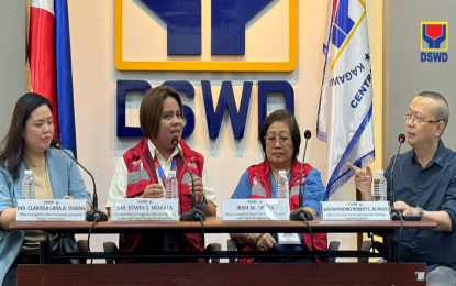 <p><strong>AID TO FISHERFOLK</strong>. Department of Social Welfare and Development (DSWD) Program Management Bureau Assistant Director Edwin Morata (2nd from left) assures that the agency has programs and services for the fisherfolk and their families affected by the oil spill during the Thursday Media Forum at the DSWD Central Office in Quezon City on Aug. 1, 2024. With him are (from left) Agency Operations Service (AOS) Director Clarissa Lara Duran, Officer-in-Charge Division Chief for Sectoral Programs Irish Opeña, and Special Assistant to the Secretary for Communications Raymond Robert Burgos. <em>(Photo from DSWD)</em></p>